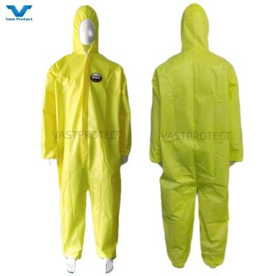 China Anti Static Function Cat III Type 4 PPE Industrial Safety Chemical Yellow Disposable Coveralls for sale
