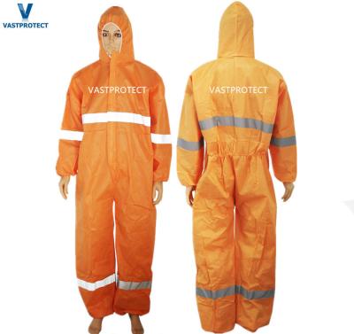 China Shipping Cost White Orange SMS Microporous Sf Mf Disposable Coveralls with Reflective Tape for sale