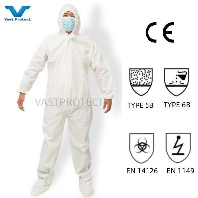 China VPT621 PPE Industrial Safety Waterproof Breathable Chemical White Disposable Overalls for sale