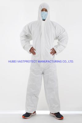 China Waterproof Breathable Type 5/6 Cat 3 Disposable White Coverall with Antistatic Feature for sale
