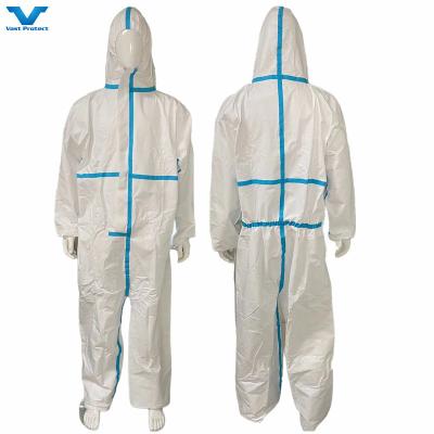 China VPT634 Type 4 5 6 Heat Sealed Tape Seam Disposable Microporous Coverall with CE Approved for sale