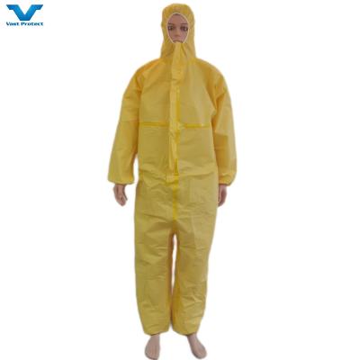 China Yellow Disposable Protective Chemical Overall CE Coveralls without Shoe Cover OEM/ODM for sale