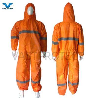 China Fully Closed CE Type5 6 Disposable Microporous Coverall Suit with Relective Tape Closed for sale