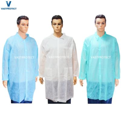 China Protective Disposable Polypropylene SMS PP White Lab Coat for Laboratory Technicians for sale