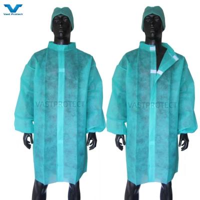 China Open Fronted Custom White PP SMS Microporous Uniform Visitor Coat for sale