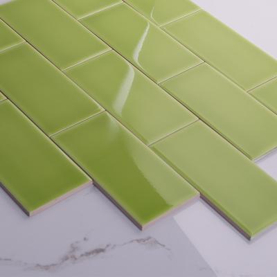 China Apple Green Porcelain Subway Tile 3x6 Glossy Flat Ceramic Tile Anti Skidding for sale