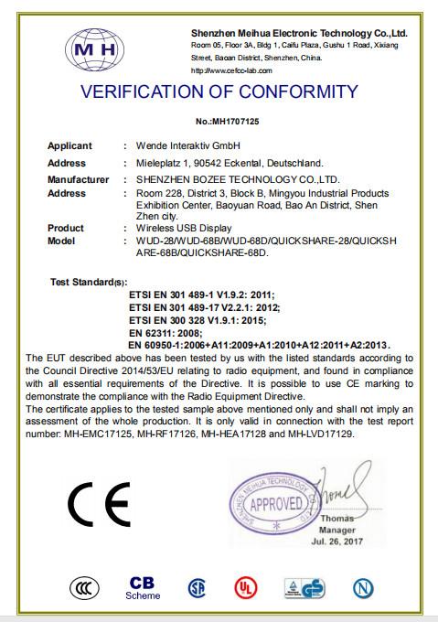 CE Certification - Shenzhen Bozee Technology Co., Ltd.