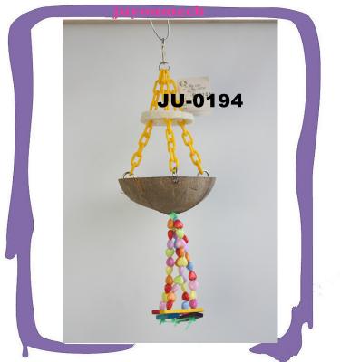China export well nontoxic handcraft coconut shell wooden parrot bird standing swing play toys JU-0194 for sale