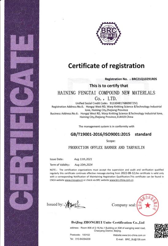 ISO 9001 - Haining Fengtai Import And Export Co., Ltd.