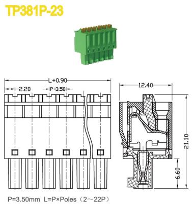 China Green Spacing 3.5mm Plug In Terminal Blocks Female 2-22 Positions 300V / 8A for sale