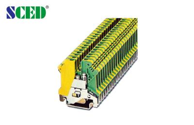 China Ground Din Rail Terminal Blocks 4mm2 Brass 6.2mm 26-10 AWG M3 Screw Green and Yellow for sale