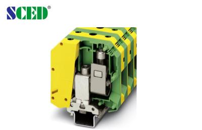 China Green Yellow Din Rail Terminals Blocks Quick Connect Ground 25.0mm Width for sale