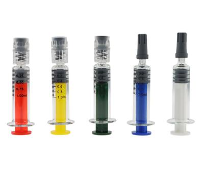 China Borosilicate Glass Custom Weed Pack 1ml Colored Luer Lock Syringe For Concentrate Oil for sale
