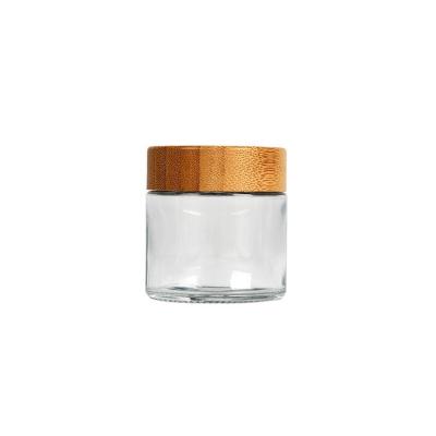 China 3oz Clear Glass Weed Jar With Bamboo Lid 3.5 Gram Glass 8th Jar for sale