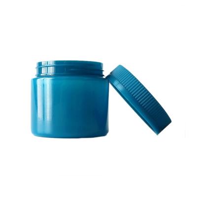 China 6oz Blue Plastic Weed Jar with Push Down & Turn Child Proof Caps for sale