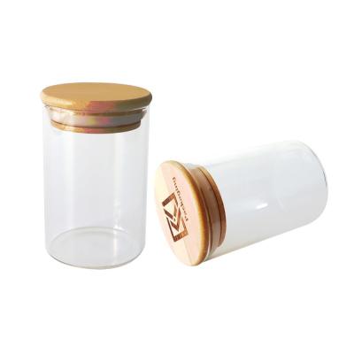 China Wood Lid Suction Borosilicate Glass Jar Marijuana Storage Container 4oz 6oz for sale