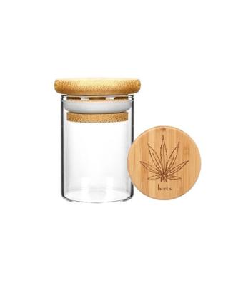 China High Temperature Resistance Borosilicate Glass Jar with Wood Suction Lid for sale