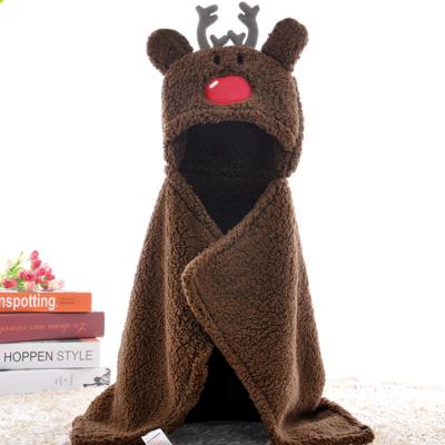 China Machine Washable Flannel Hoodie Blanket Sherpa Knit Hooded Animal Blanket for sale