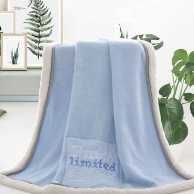 China Luxury Blue 30x40 Heavy Plush Throw Blanket Thick Flannel Fleece Baby For Baby Cot for sale