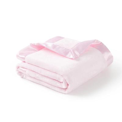 Chine Pink Flannel Fleece Blanket 2 Inch Satin Trim 2 Ply Fleece Blankets à vendre