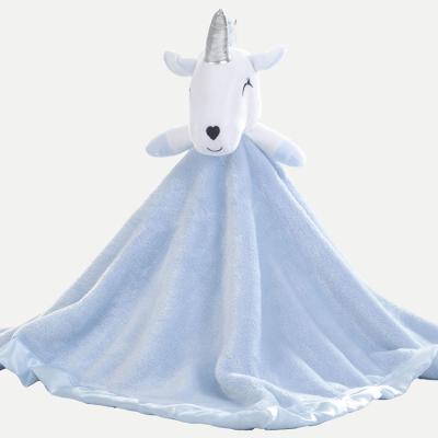 China Adorable Blue Snuggle Blanket Baby Unicorn Stuffed Animal Blanket en venta