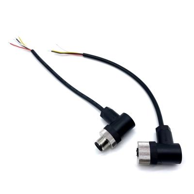 China 90 Degree Right Angle Custom Waterproof Cables M12 4 Pin Connector Male Female 2P 3P 4P 6P 8P for sale