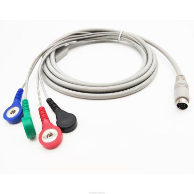 China ECG Cables 4 Lead 4.0mm ECG Snap To 6P DIN Plug Medical Cable Assembly for sale
