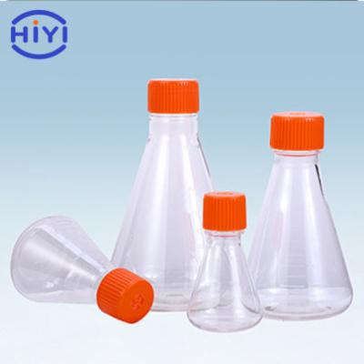 China 125ml 250ml 500m 1000ml Plastic Erlenmeyer Shaker Flasks With Air Vent Cap for sale