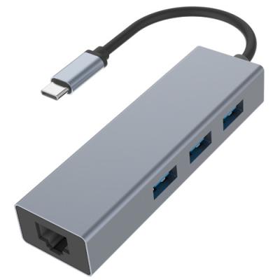 China 3 Port 3.0 USB C Hubs To Ethernet Gigabit RJ45 LAN Adapter Grey Color for sale