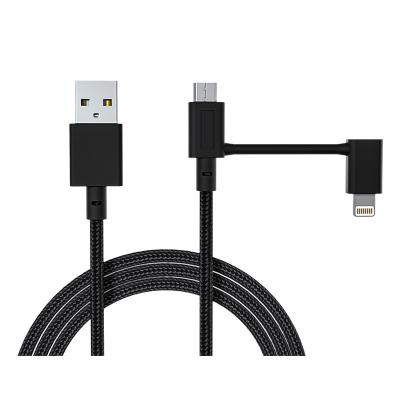 China O nylon trançou 1M 2 em 1 cabo de USB dos dados com o micro conector do relâmpago à venda