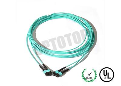 China Multi Mode MPO Fiber Optic Patch Cord Male / Female Aqua , Corning Cable for sale