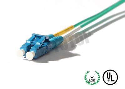 China Os cabos de ligação em ponte multimodos da fibra ótica de FTTH Duplex o LC/UPC com revestimento verde à venda