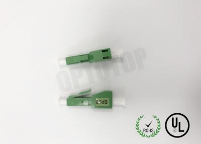 China LC Male To LC Female APC Fiber Optic Attenuator Single Mode 0-30dB Green house for sale