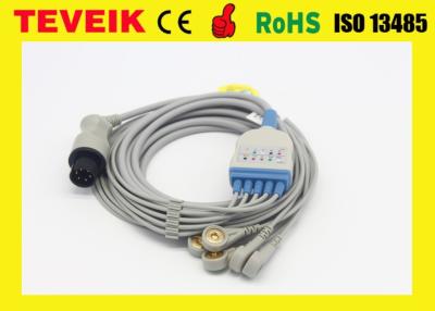 China Round  6 Pin One piece 5 leads ECG cable with snap for mindray, medical ecg cable for sale