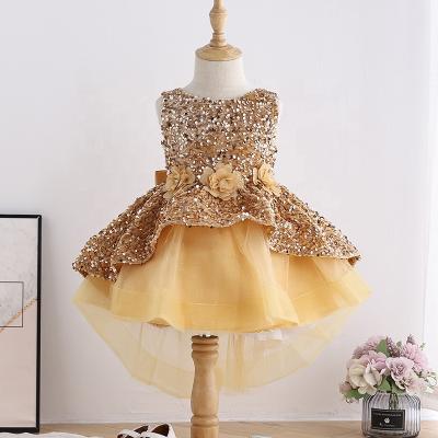 China Breathable Kids Gold Sequin Fancy Ball Gown Princess Dress Baby's Party Birthday Dresses for sale