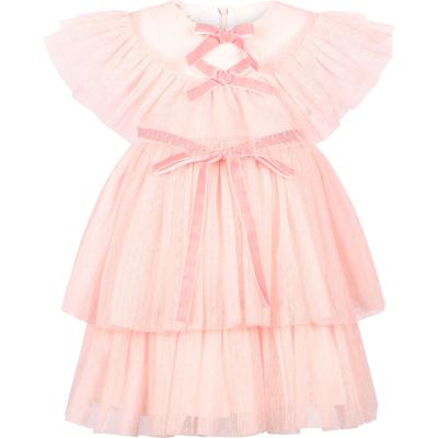 China Hot Selling Breathable Ruffled Detailing Pretty Hangers Beautiful Cotton Tulle Pink Dress Baby Elegant Dress New for sale