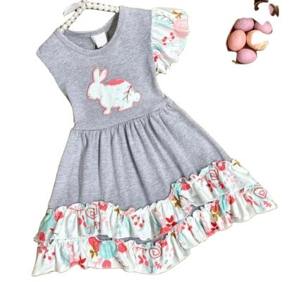 China Breathable Kids Summer Dress Applique 2-Tier Ruffled Dress Floating Sleeve Girl Casual Dress for sale
