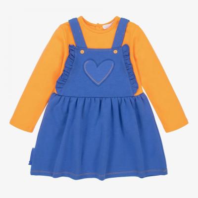 China Changeable Set New Design Pinafore Style Dress Kids Girls Clothing Autumn Washable Blue Orange Top Solid Dress for sale