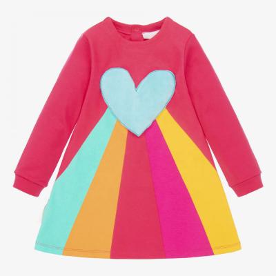 China 2021 New Design Rainbow Heart Print Washable Blue Padded Dress Children's Baby Cotton Dress Autumn Long for sale