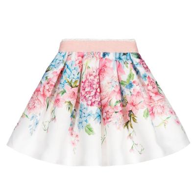 China Girls Skirt Breathable Western White Satin Flower Design Floral Skirt for sale