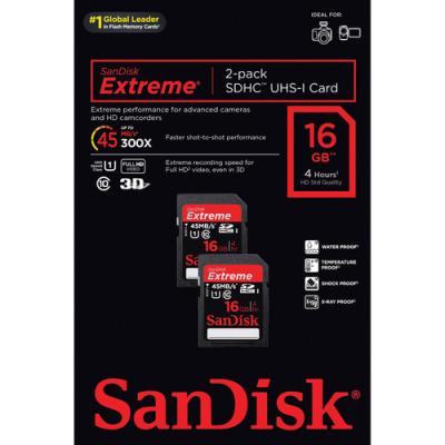 China SanDisk 16GB SDHC Card Extreme Class 10 UHS-I - 2-Pack Price $17 for sale