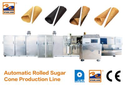 China Cadena de producción automática certificada CE del cono del azúcar con rápido calentando para arriba el horno, cono de helado de 63 placas que cuece Productio en venta