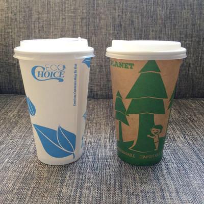 China Parede biodegradável e Compostable do café do Pla dos utensílios de mesa dos copos de papel 16oz do dobro com tampas à venda