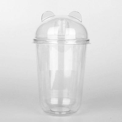 중국 명확한 애완 동물 플라스틱 디저트 관례는 플라스틱 컵, 처분할 수 있는 당 컵 곰 귀 돔 뚜껑을 인쇄했습니다 판매용