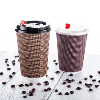 China Customized Logo Disposable Paper Cup 16oz Hot Coffee Ripple Cup Eco - Friendly for sale