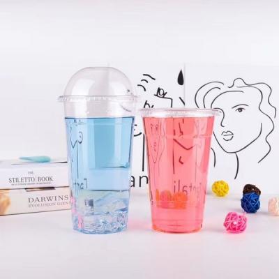 China 24oz Pet Beverage Disposable Drinking Cup Plastic Cups With Lids Recyclable for sale