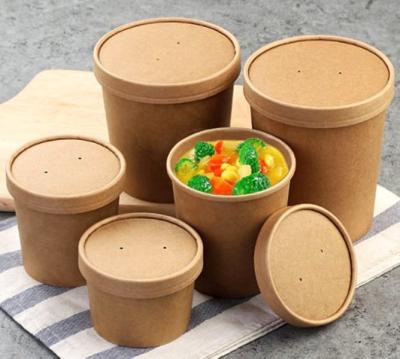 China 8 Oz Food Takeaway Containers Kraft Paper Soup Bowl Fruit Pizza Soup Safety for sale