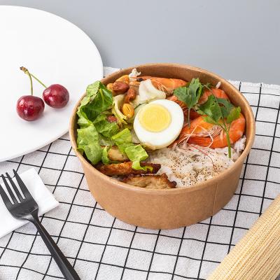 China Take Away Disposable Food Containers Kraft Paper Salad Bowl With Pet Lid for sale