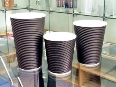 China 8oz 12oz 16oz Black Ripple Paper Cup , Eco Friendly Disposable Tea Cups for sale
