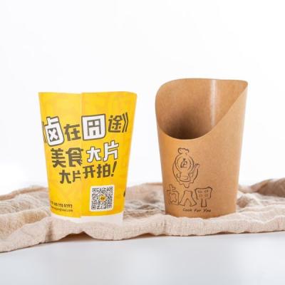 China Disposable Fried Food Box 16oz Kraft French Fry Scoop Single Wall Light Weight for sale